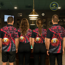 Load image into Gallery viewer, Flame 8 Ball &amp; 9 Ball Billiard Pool Shirt For Women Custom Black And Red Camo Billiard Team Attire NYN3430
