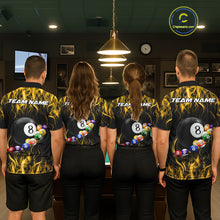 Load image into Gallery viewer, Fire Flame 8 Ball Billiard Pool Shirt For Men Custom Yellow Light Billiard Ball Team Jersey NYN3432