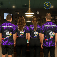 Load image into Gallery viewer, Fire Flame 8 Ball Billiard Pool Shirt For Women Custom Purple Light Billiard Ball Team Jersey NYN3433