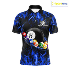 Load image into Gallery viewer, Blue Light Fire Flame 8 Ball Pool Shirt For Men Custom Billiard Ball Team Jersey