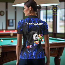 Load image into Gallery viewer, Fire Flame 8 Ball Billiard Pool Shirt For Women Custom Blue Light Billiard Ball Team Jersey NYN3434