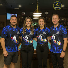 Load image into Gallery viewer, Fire Flame 8 Ball Billiard Pool Shirt For Women Custom Blue Light Billiard Ball Team Jersey NYN3434