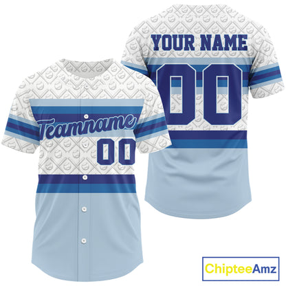 Custom White And Blue Baseball Ball Shirt For Men Baseball Jerseys Gifts NYN1596