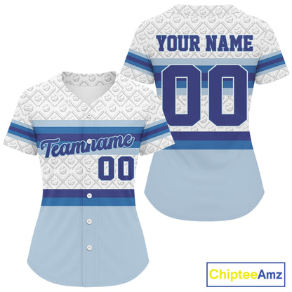 Custom White And Blue Baseball Ball Shirt For Women Baseball Jerseys Gifts NYN1596