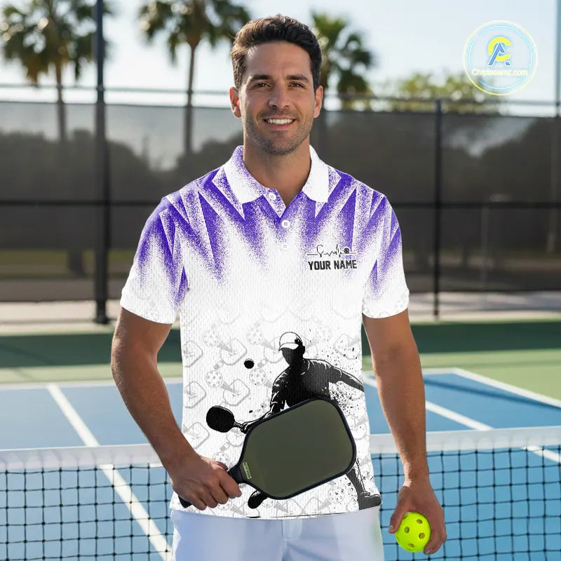 Custom White And Purple Grunge Pickleball Paddle League Jerseys Men Pickleball Team Shirts NYN2141