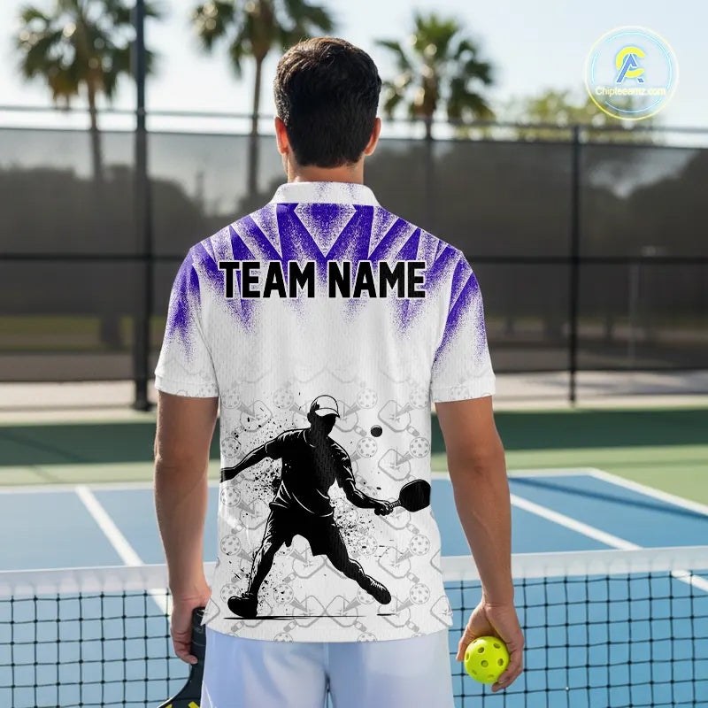Custom White And Purple Grunge Pickleball Paddle League Jerseys Men Pickleball Team Shirts NYN2141