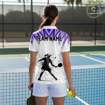 Custom White And Purple Grunge Pickleball Paddle League Jerseys Women Pickleball Team Shirts NYN2141