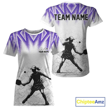 Custom White And Purple Grunge Pickleball Paddle League Jerseys Women Pickleball Team Shirts NYN2141
