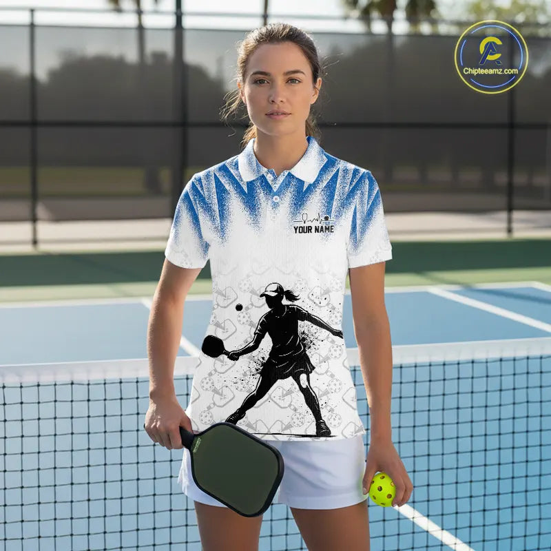 Custom White And Blue Grunge Pickleball Paddle League Jerseys Women Pickleball Team Shirts NYN2142