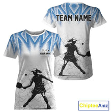 Load image into Gallery viewer, Custom White And Blue Grunge Pickleball Paddle League Jerseys Women Pickleball Team Shirts NYN2142