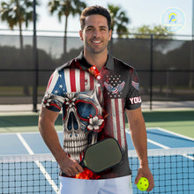 Load image into Gallery viewer, Custom Sugar Skull Red Flaming Pickleball League Jerseys Men Pickleball US Flag Team Shirts NYN2149