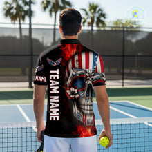 Load image into Gallery viewer, Custom Sugar Skull Red Flaming Pickleball League Jerseys Men Pickleball US Flag Team Shirts NYN2149