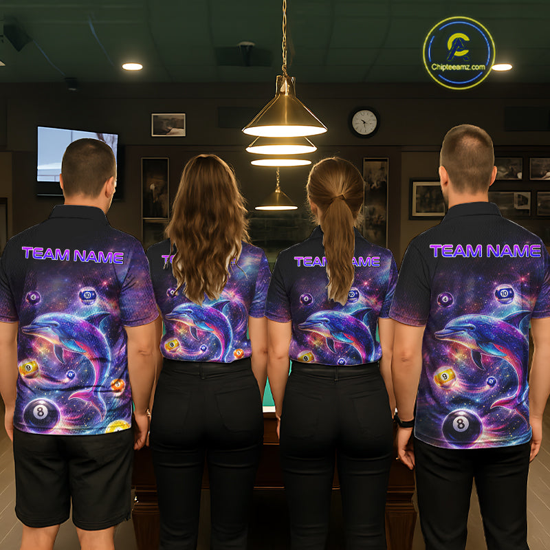 Funny Dolphin Rainbow Galaxy Pool Ball Billiard Shirt For Women Personalized Billiard Team Apparel NYN2637