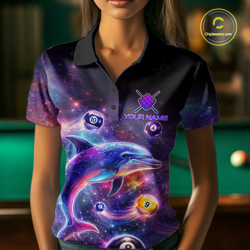 Funny Dolphin Rainbow Galaxy Pool Ball Billiard Shirt For Women Personalized Billiard Team Apparel NYN2637
