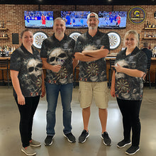 Load image into Gallery viewer, Grunge Horror Grey Skull Vintage Dartboard &amp; Arrow Women Darts Polo Shirt Custom Dart League Shirts NYN2642