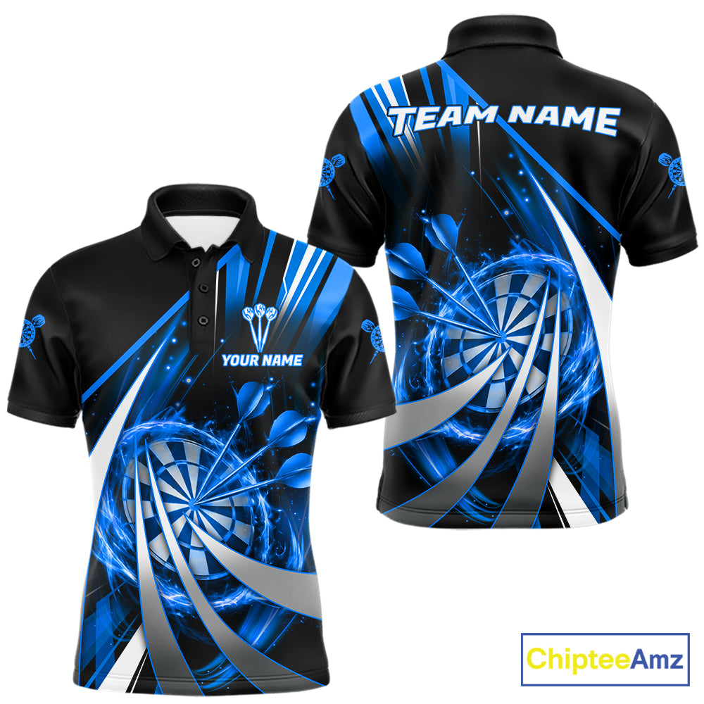 Custom Blue Flaming Dartboard & Arrow Men Darts Polo & 1/4-Zip Shirts Dart Team Jerseys NYN2799