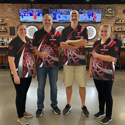 Custom Red Flaming Dartboard & Arrow Women Darts Polo & 1/4-Zip Shirts Dart Team Jerseys NYN2800