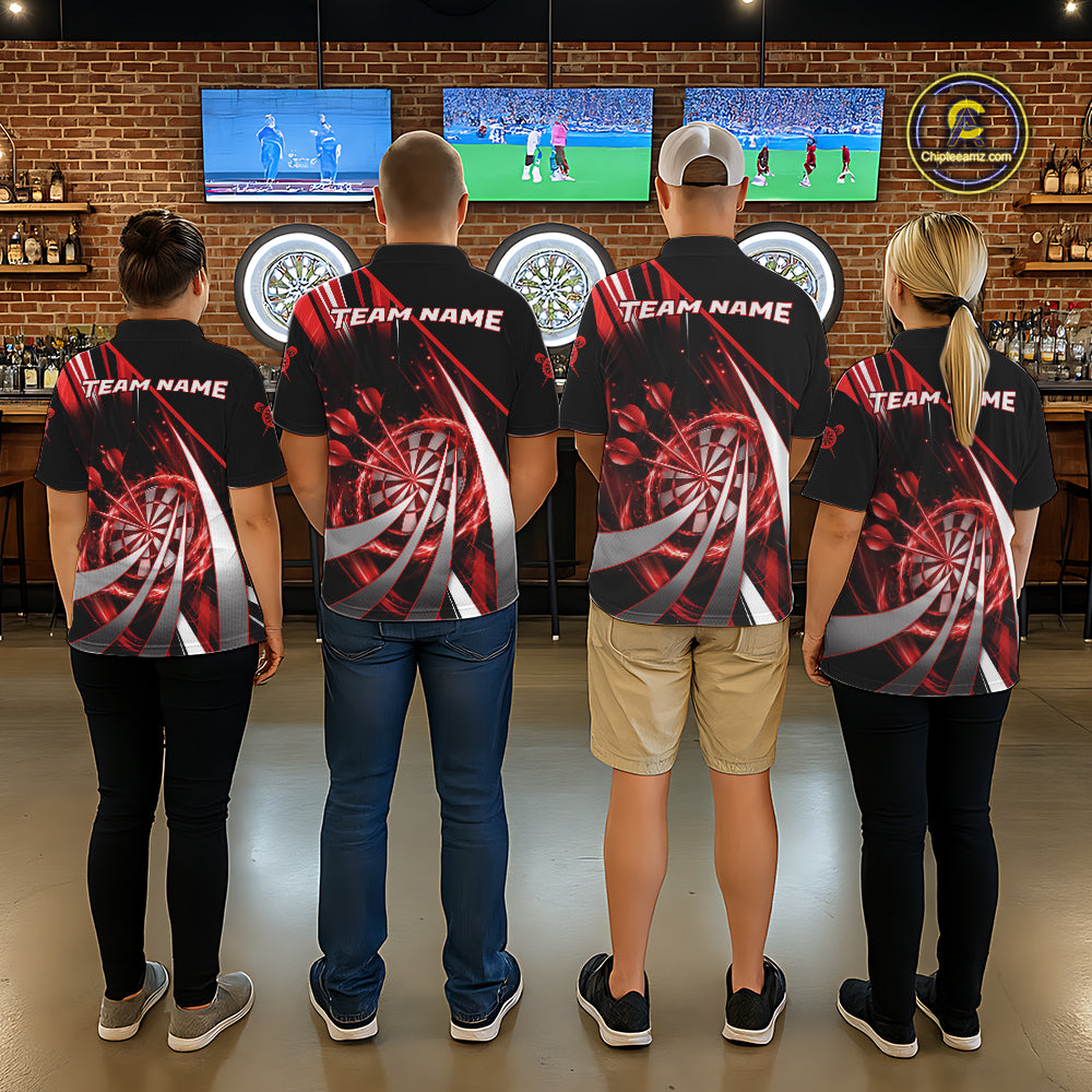 Custom Red Flaming Dartboard & Arrow Women Darts Polo & 1/4-Zip Shirts Dart Team Jerseys NYN2800
