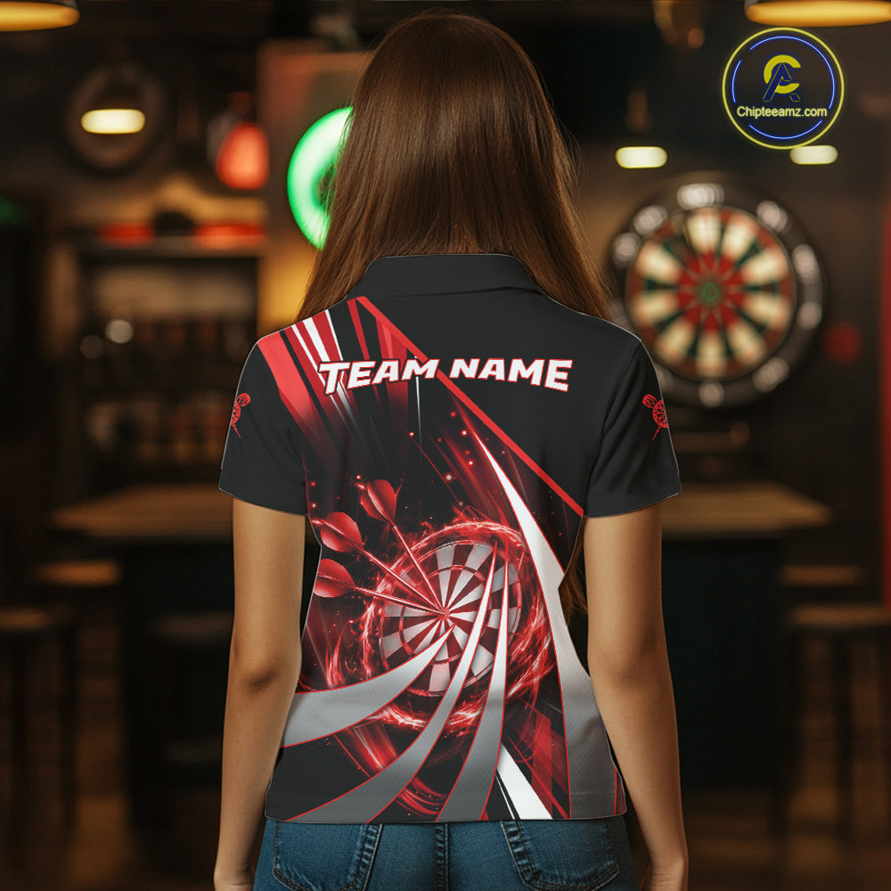 Custom Red Flaming Dartboard & Arrow Women Darts Polo & 1/4-Zip Shirts Dart Team Jerseys NYN2800