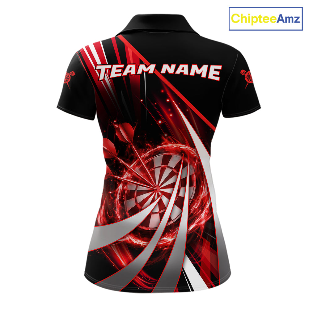 Custom Red Flaming Dartboard & Arrow Women Darts Polo & 1/4-Zip Shirts Dart Team Jerseys NYN2800