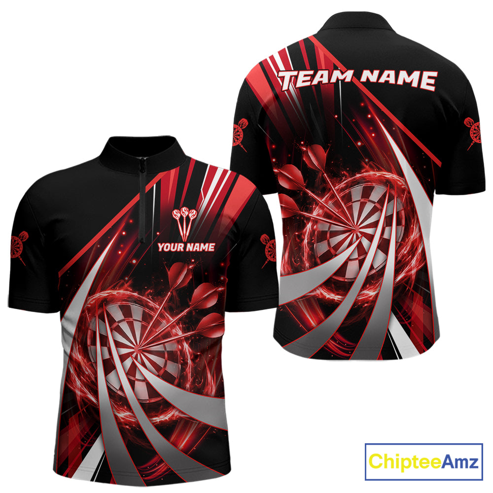 Custom Red Flaming Dartboard & Arrow Men Darts Polo & 1/4-Zip Shirts Dart Team Jerseys NYN2800