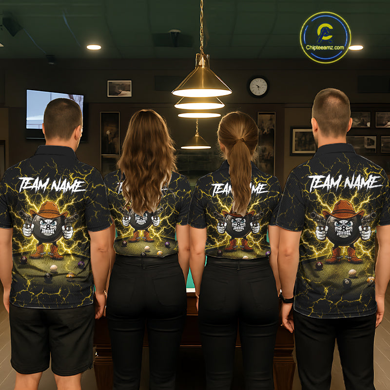 Billiard 8 Ball Cowboy Funny Pool Shirt For Men Custom Thunder Yellow Team Billiard Attire NYN3443