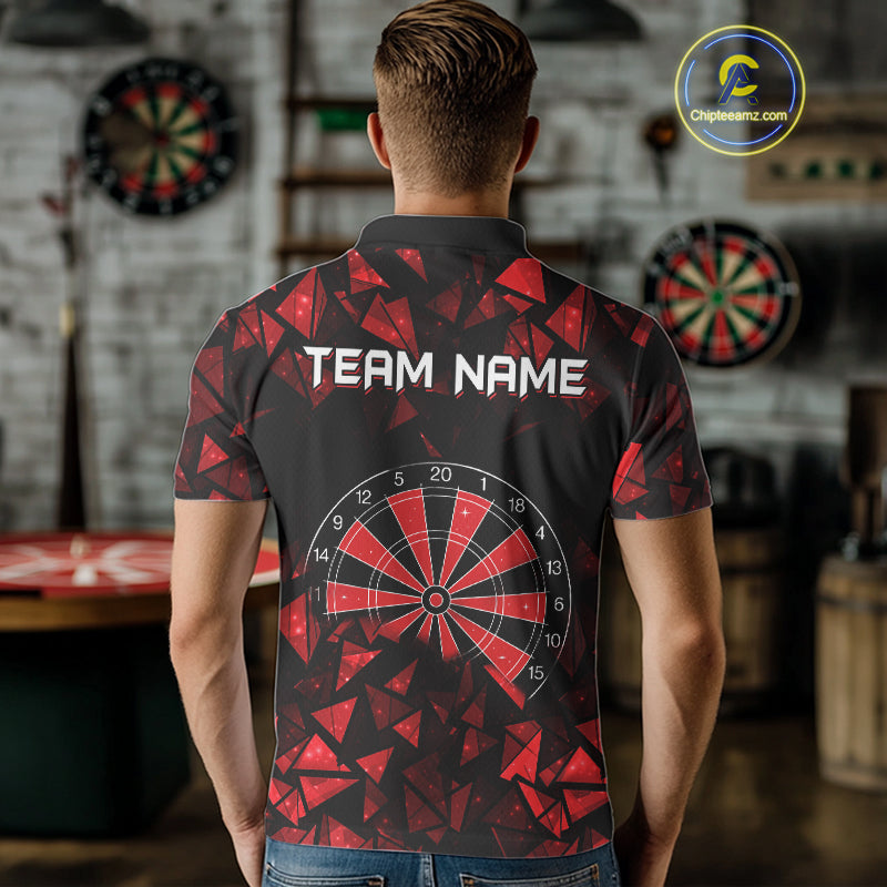 Custom Black & Red Geometric Dartboard Dart Polo Shirt For Men Outfits Dart Jerseys NYN1607