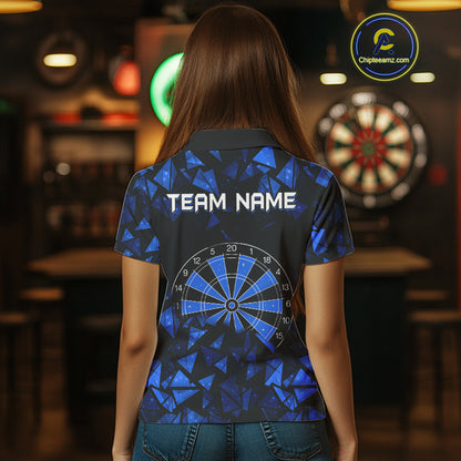 Custom Black Blue Geometric Dartboard Dart Polo Shirt For Women Outfits Dart Jerseys NYN1608