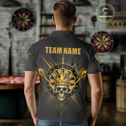Black And Gold Crown Dartboard Skull Custom Men's Darts Polo Shirt Dart Jerseys NYN1900