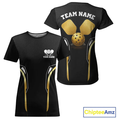 Custom Black & Gold Pickleball Paddle & Ball Team Jerseys Pickleball League Shirts For Women  NYN2157