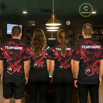 Eagle Red Flames 8 Ball Pool Polo & 1/4-Zip Shirt For Women Personalized Balls Billiard Gifts NYN2423