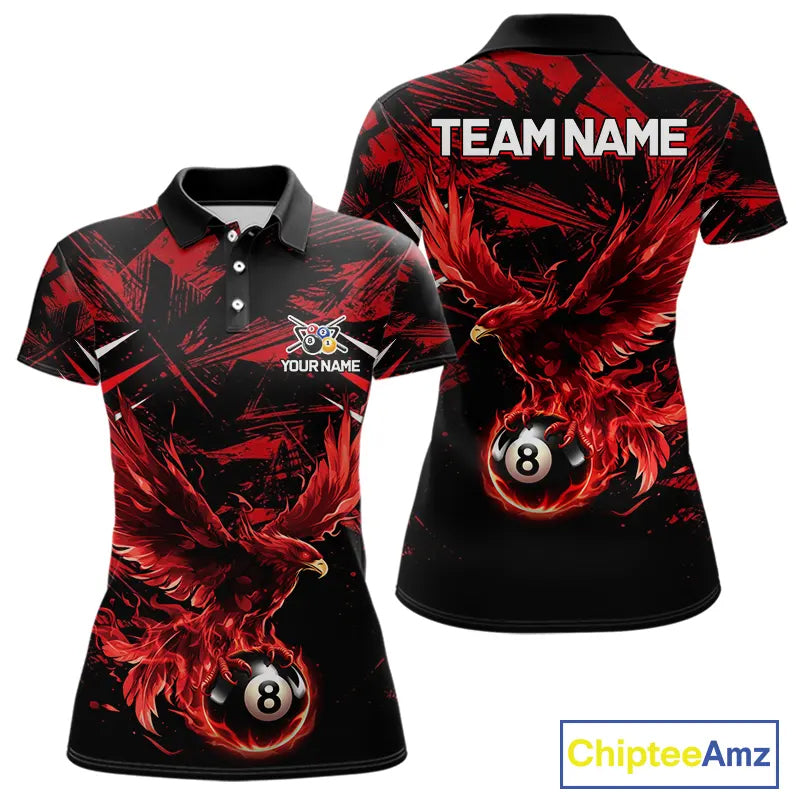 Eagle Red Flames 8 Ball Pool Polo & 1/4-Zip Shirt For Women Personalized Balls Billiard Gifts NYN2423