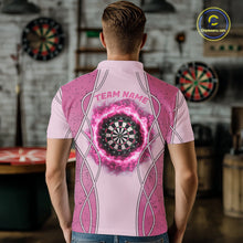 Load image into Gallery viewer, Personalized Grunge Pink Flaming Dartboard Men Darts Polo &amp; 1/4-Zip Shirts Dart Team Jerseys NYN2810