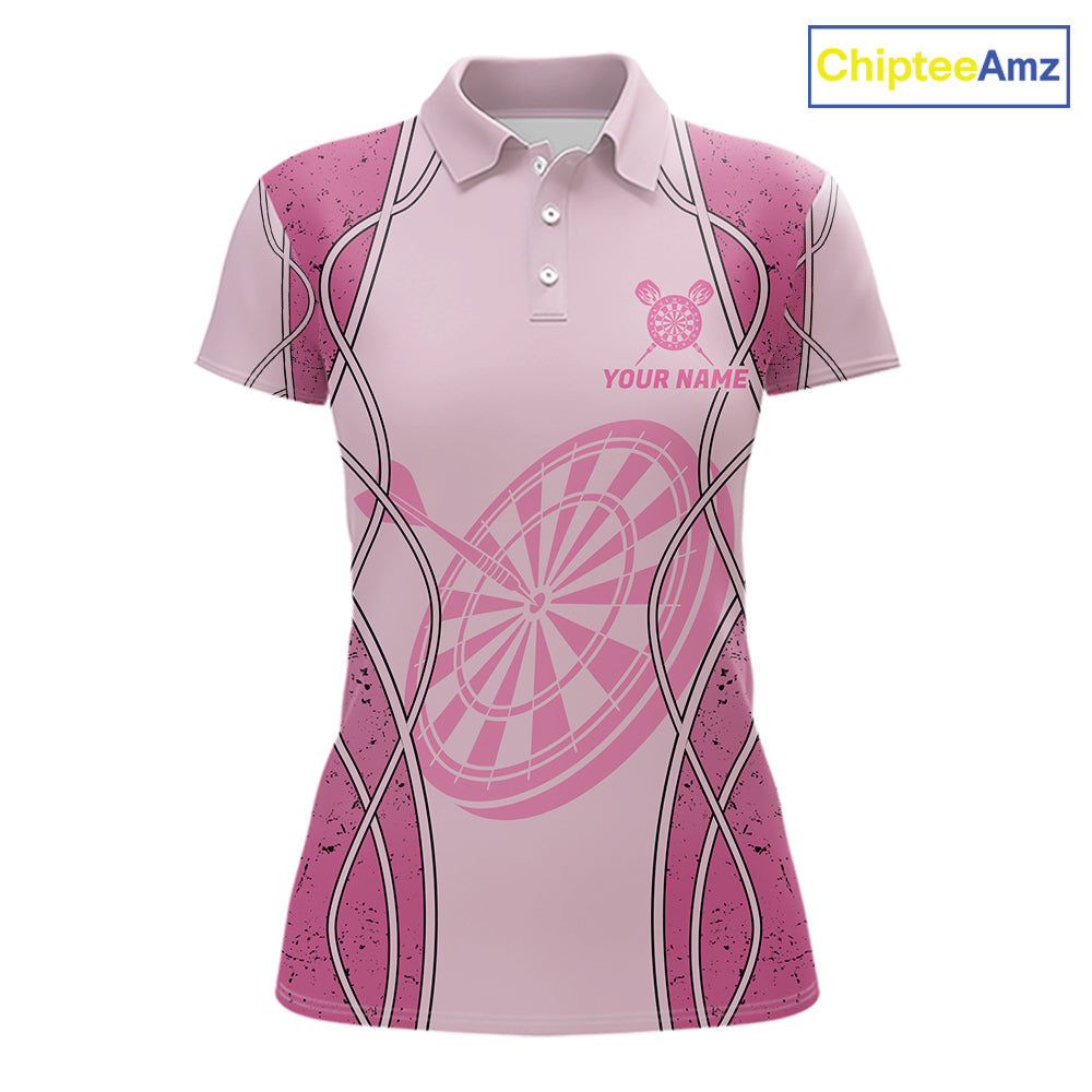 Personalized Grunge Pink Flaming Dartboard Women Darts Polo & 1/4-Zip Shirts Dart Team Jerseys NYN2810