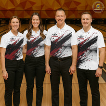 Load image into Gallery viewer, Black And Red Splatter Paint Bowling Ball &amp; Pins Shirts Custom Team Bowling Attire For Women NYN3446