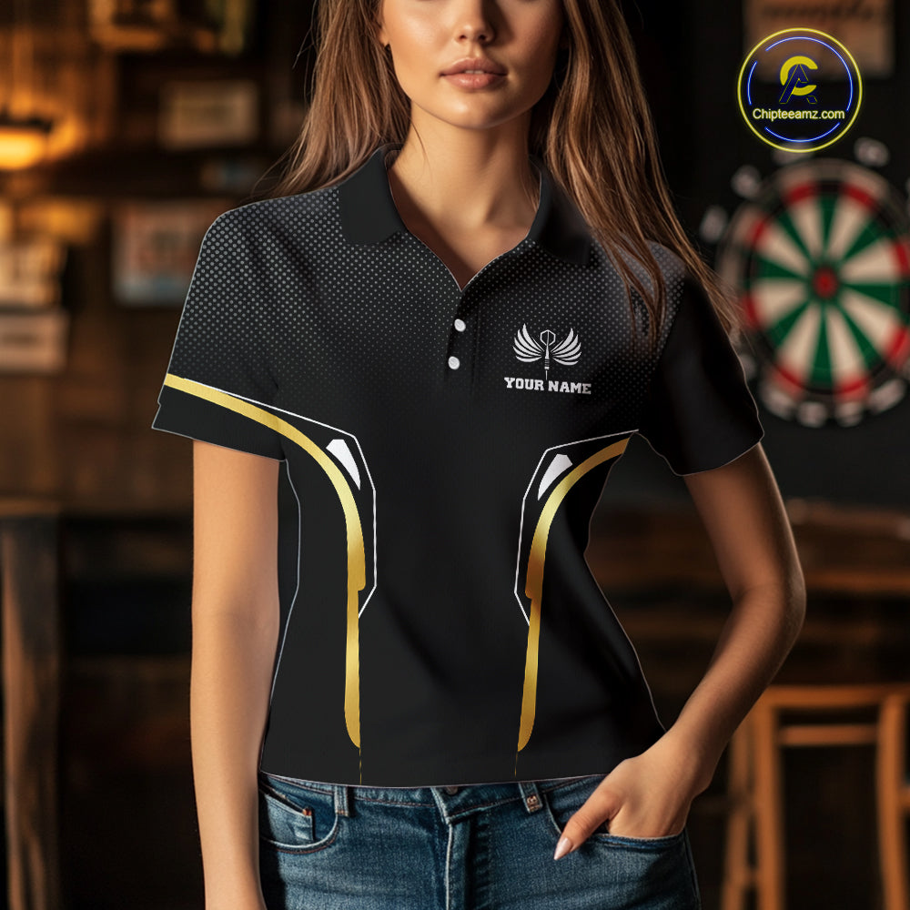 Personalized Gold Wings Dartboard Halftone Darts Polo Shirt For Women Dart League Jerseys NYN2172