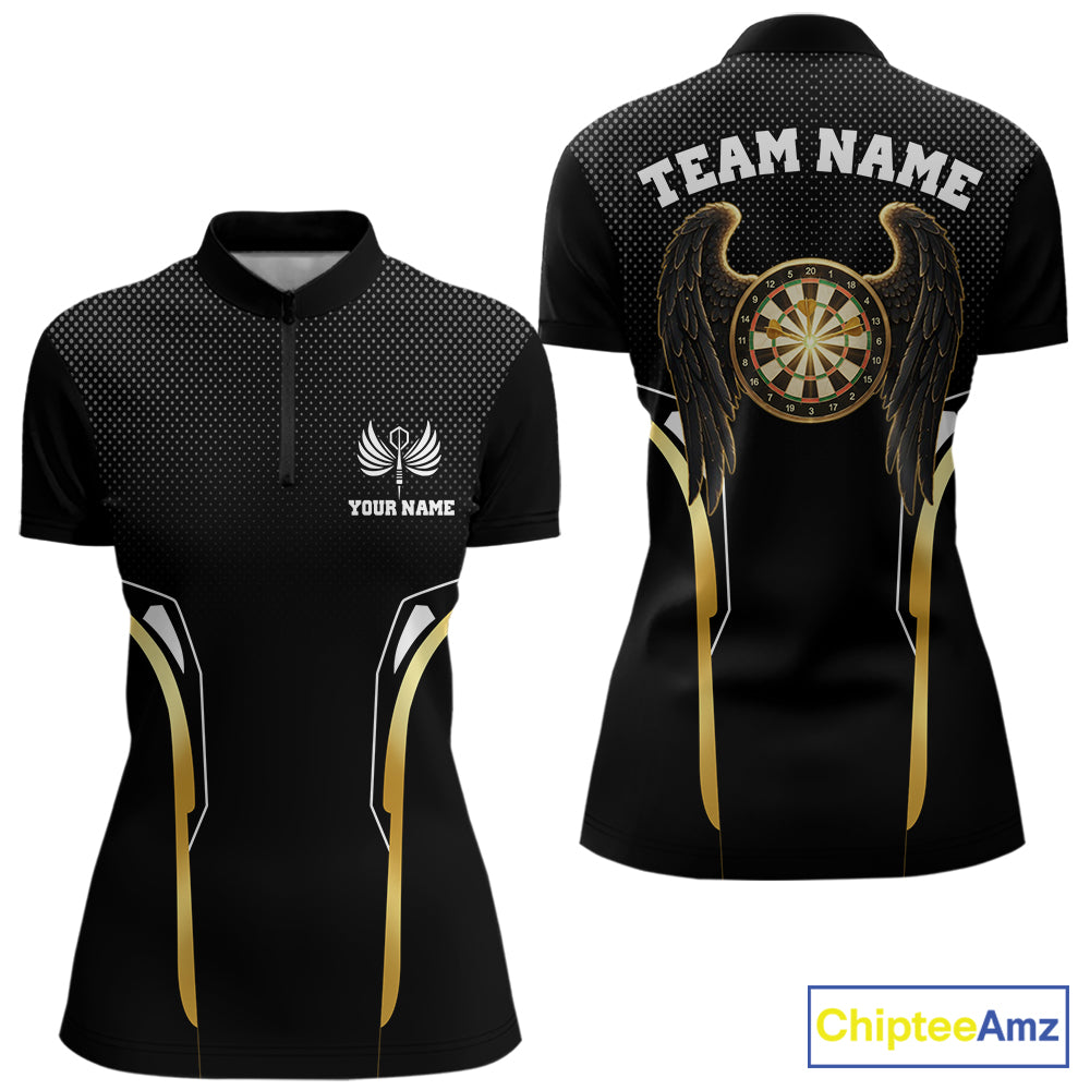 Personalized Gold Wings Dartboard Halftone Darts Quarter-Zip Shirt For Women Dart League Jerseys NYN2172