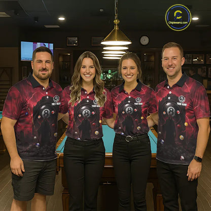 Red Multi-Skull 8 Ball Pool Women Polo & 1/4-Zip Team Shirt Custom Billiard Ball & Cue Gifts NYN2435