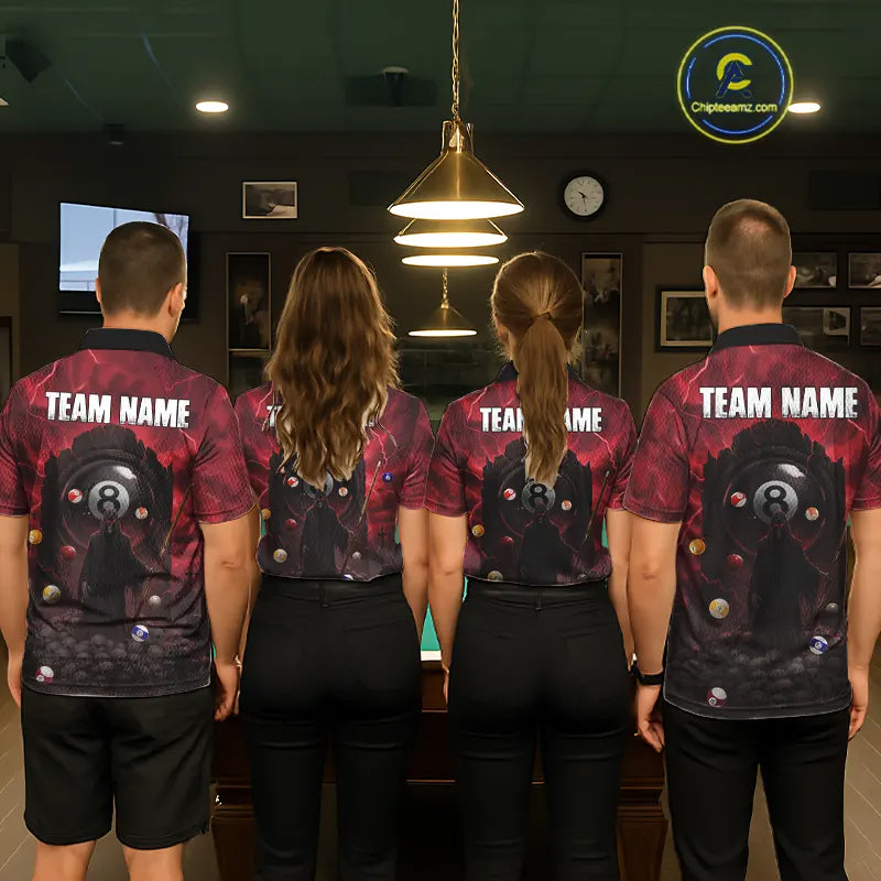 Red Multi-Skull 8 Ball Pool Women Polo & 1/4-Zip Team Shirt Custom Billiard Ball & Cue Gifts NYN2435