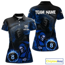 Load image into Gallery viewer, Blue Flames 8 Ball Pool Billiard Team Shirt For Women Custom Grim Reaper Billiard Balls Jerseys NYN2440