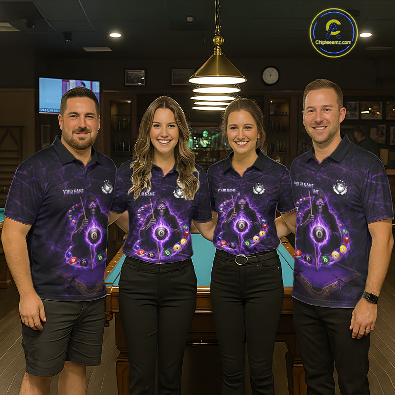 Grunge Grim Reaper Billiard Pool Men Billiard Shirts Custom Flame 8 Ball Pool Billiard Team Jerseys NYN3015