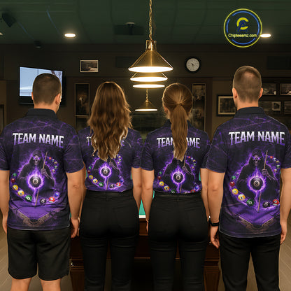 Grunge Grim Reaper Billiard Pool Men Billiard Shirts Custom Flame 8 Ball Pool Billiard Team Jerseys NYN3015