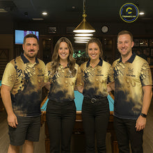 Load image into Gallery viewer, Custom Black And Gold Splatter Billiard Pool Shirts For Women Flame 8 Ball Billiard Team Attire NYN3018