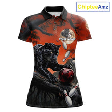 Load image into Gallery viewer, Women's black red panther bowling polo shirt custom bowling team jersey mockup
