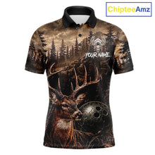 Load image into Gallery viewer, Funny deer grunge forest bowling polo shirt for men brown bowling jersey mockup