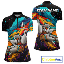 Load image into Gallery viewer, Colorful quarter zip bowling shirt for women custom bowling jersey mockup