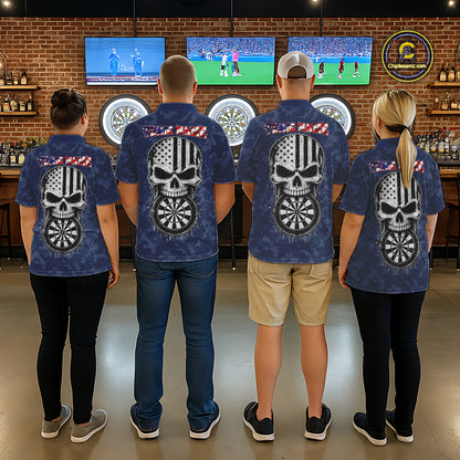 Dart team wearing Patriotic Skull Eagle Blue Custom Jerseys, USA Dart Tournament Team Uniforms