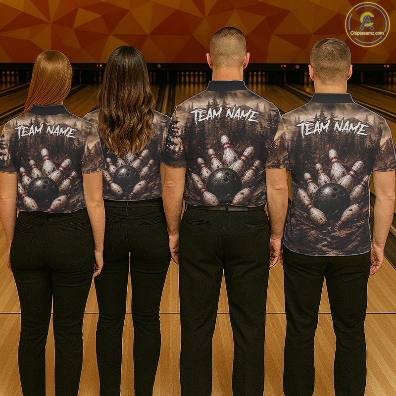 Funny Bull Bowling Shirts For Men Custom Grunge Forest Polo & 1/4 Zip Bowling Team Jersey NYN3731