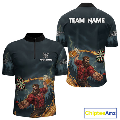 Custom Funny Play Darts & Beer Human Dartboard Men Darts Quarter-Zip Shirt Dart Jerseys NYN1915