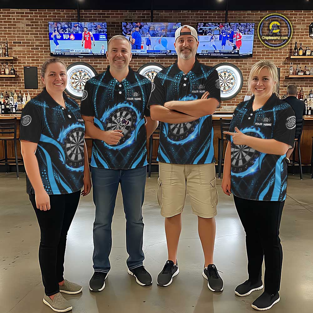 Custom Flaming Dragon Blue Digital Flow Men Darts Quarter-Zip Team Shirt Dart League Jerseys NYN2177